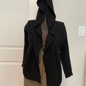 100% Cashmere black hooded open sweater XS